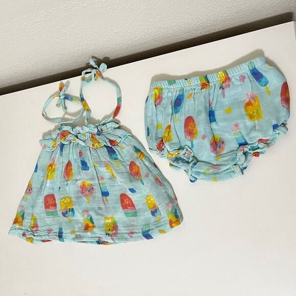 Angel Dear Organic Muslin Ruffle Top & Bloomers Set Popsicles 18-24 Months NWT - Picture 1 of 13